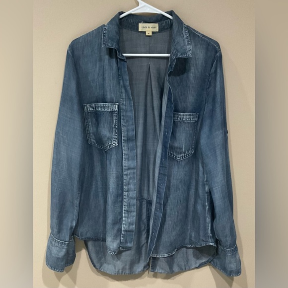 ☃️☃️ Cloth & Stone Women’s Buttoned Sleeves Pockets Longer Back Shirt, M - Picture 1 of 11